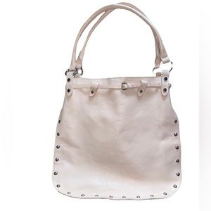 Maurizio Taiuti Large Ivory Bone Studded Italian Leather Tote Handbag 15”x15”x4”